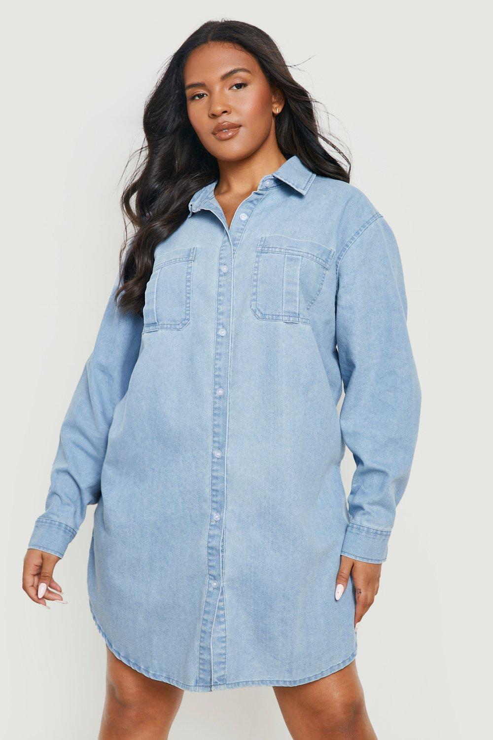 Plus size denim sales shirt dress uk